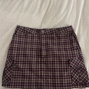 Pull&Bear Burgundy Plaid Mini Skirt with Cream Checks